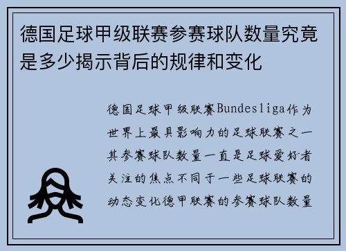 德国足球甲级联赛参赛球队数量究竟是多少揭示背后的规律和变化