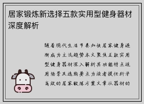 居家锻炼新选择五款实用型健身器材深度解析
