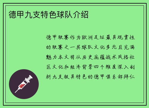 德甲九支特色球队介绍