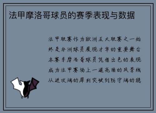 法甲摩洛哥球员的赛季表现与数据